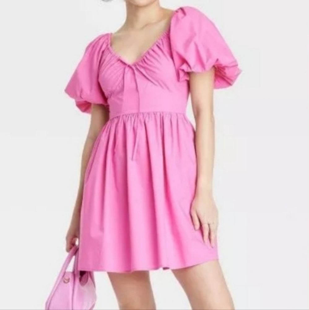 Nwt a new day pink puff sleeve mini dress